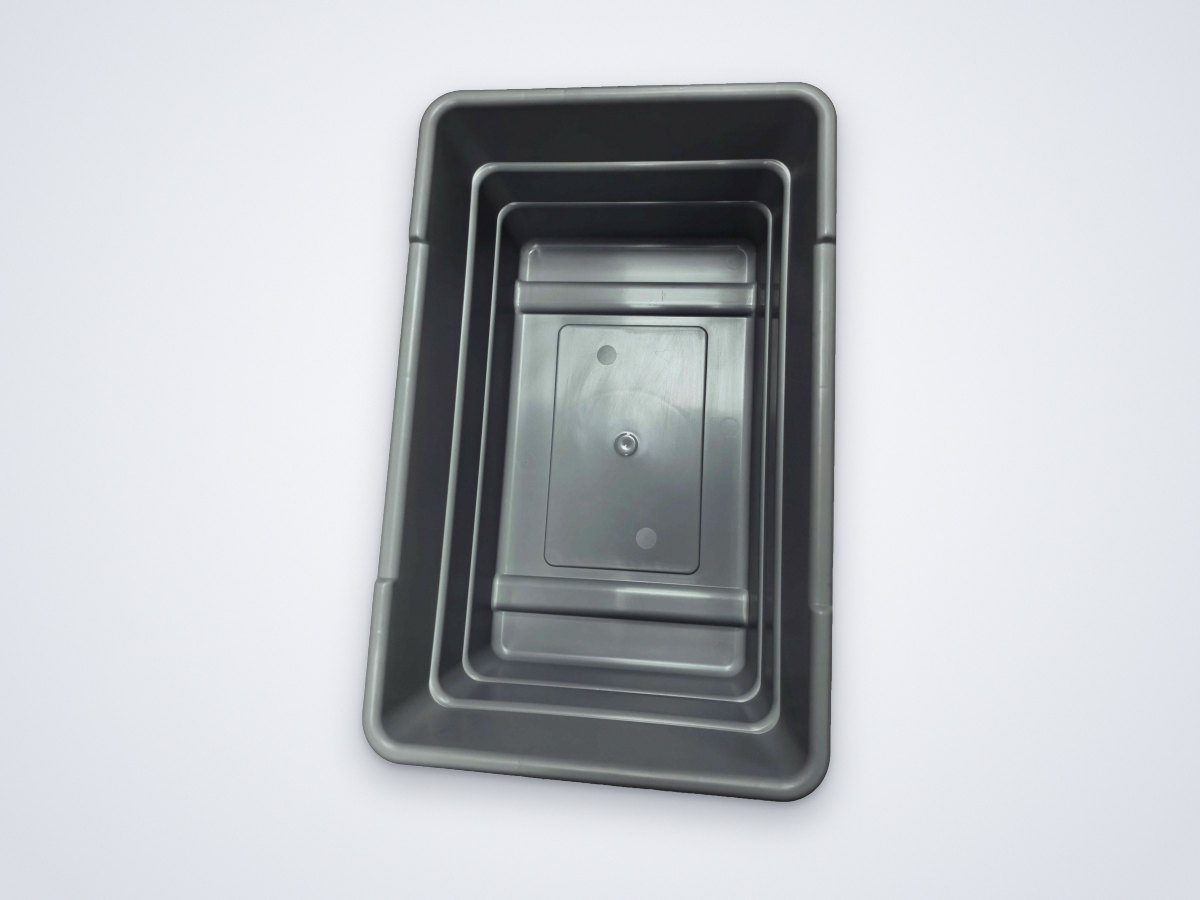 Grey industrial tote seen from above